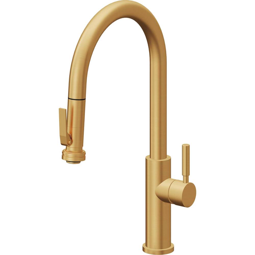 California Faucets - Pull-Down Kitchen Faucet with Squeeze Sprayer - High Arc Spout - Lifetime Satin Gold Pvd