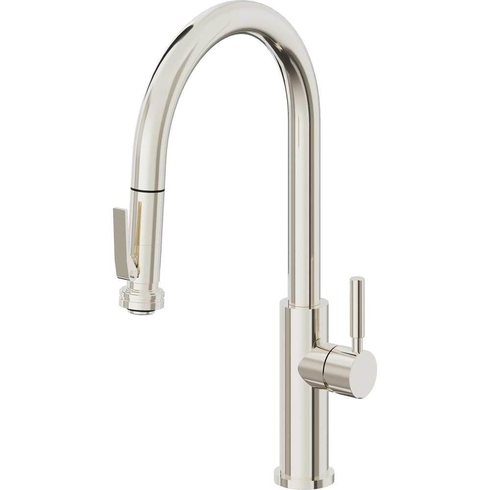 California Faucets - Pull-Down Kitchen Faucet with Squeeze Sprayer - High Arc Spout - Polished Nickel Pvd