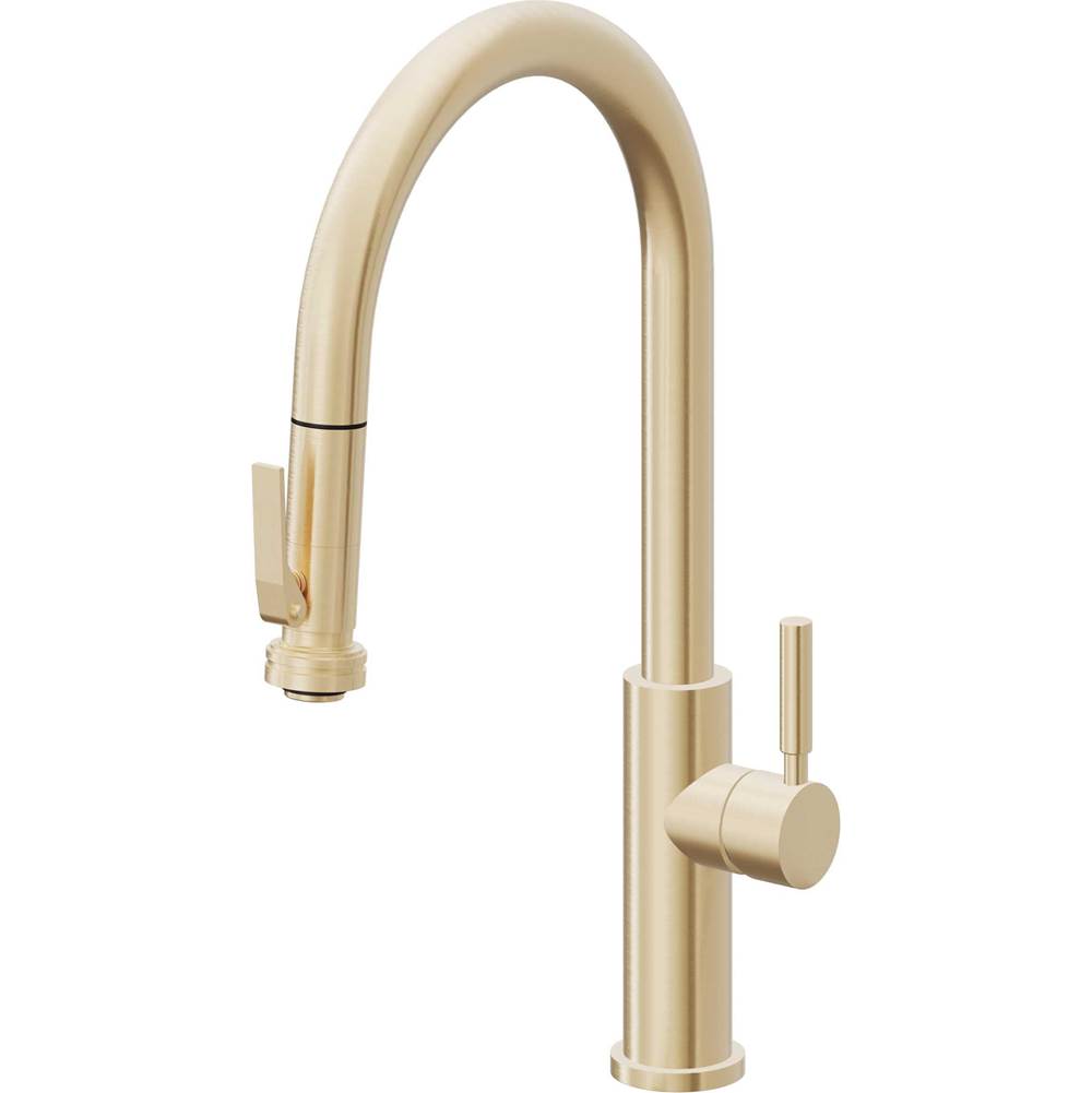 California Faucets - Pull-Down Kitchen Faucet with Squeeze Sprayer - High Arc Spout - Satin Brass Pvd