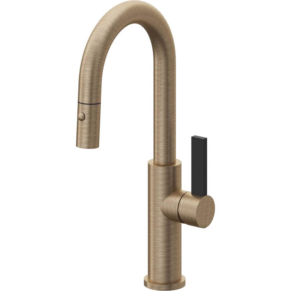 California Faucets - Pull-Down Prep/Bar Faucet with Button Sprayer - Antique Brass Flat