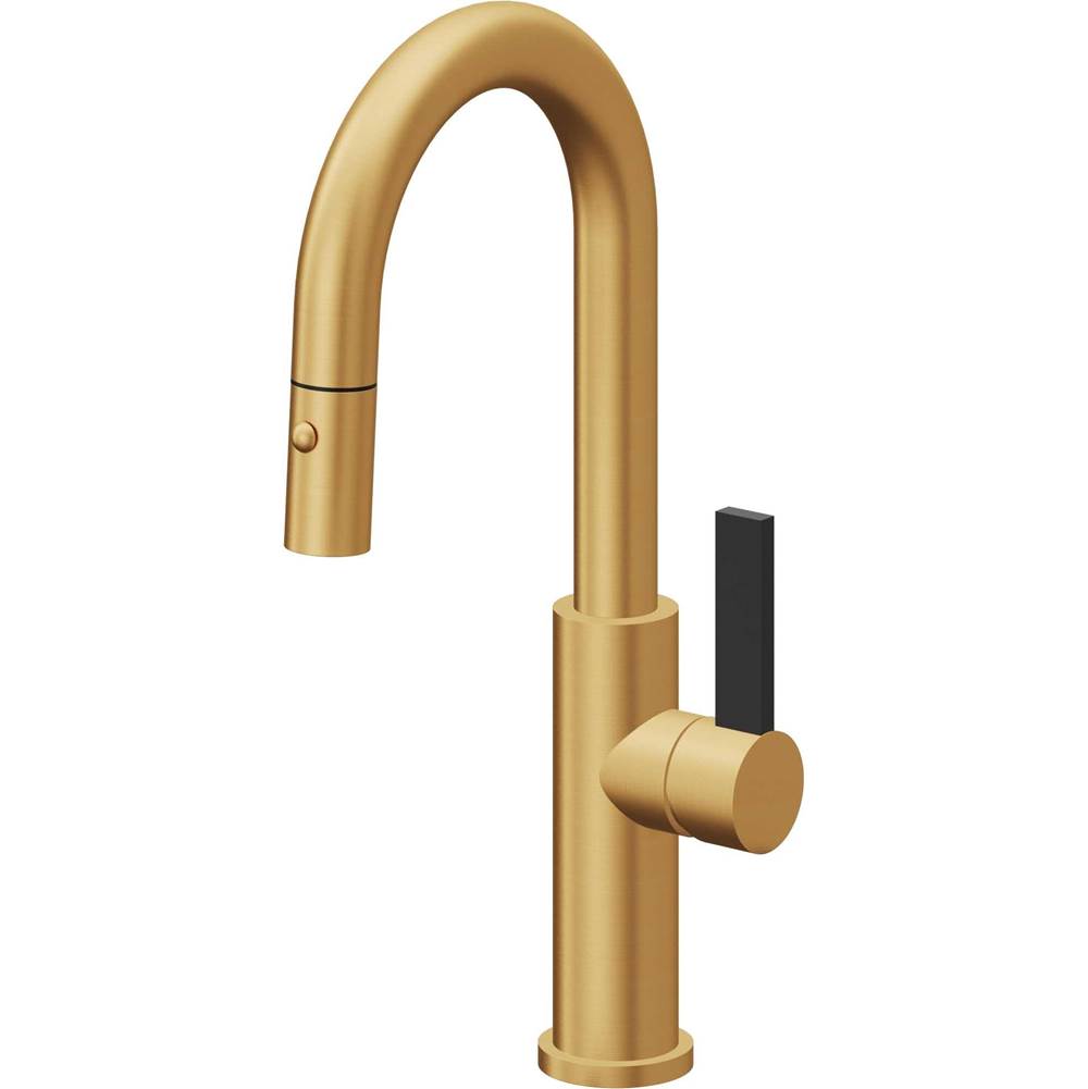 California Faucets - Pull-Down Prep/Bar Faucet with Button Sprayer - Lifetime Satin Gold Pvd