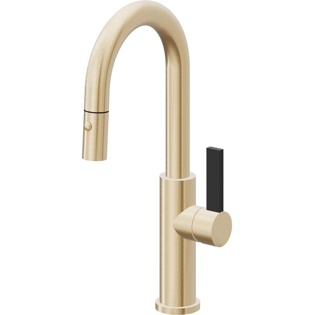 California Faucets - Pull-Down Prep/Bar Faucet with Button Sprayer - Satin Brass Pvd