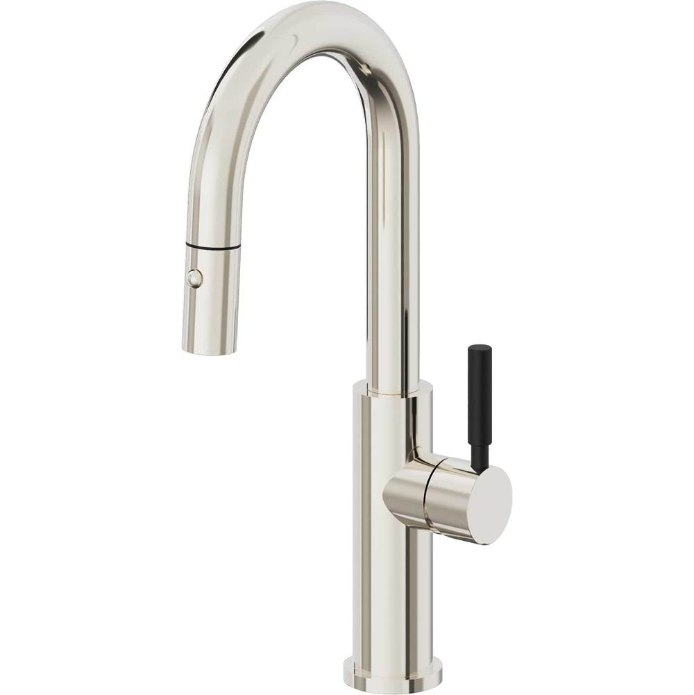 California Faucets - Pull-Down Prep/Bar Faucet with Button Sprayer - Polished Nickel Pvd