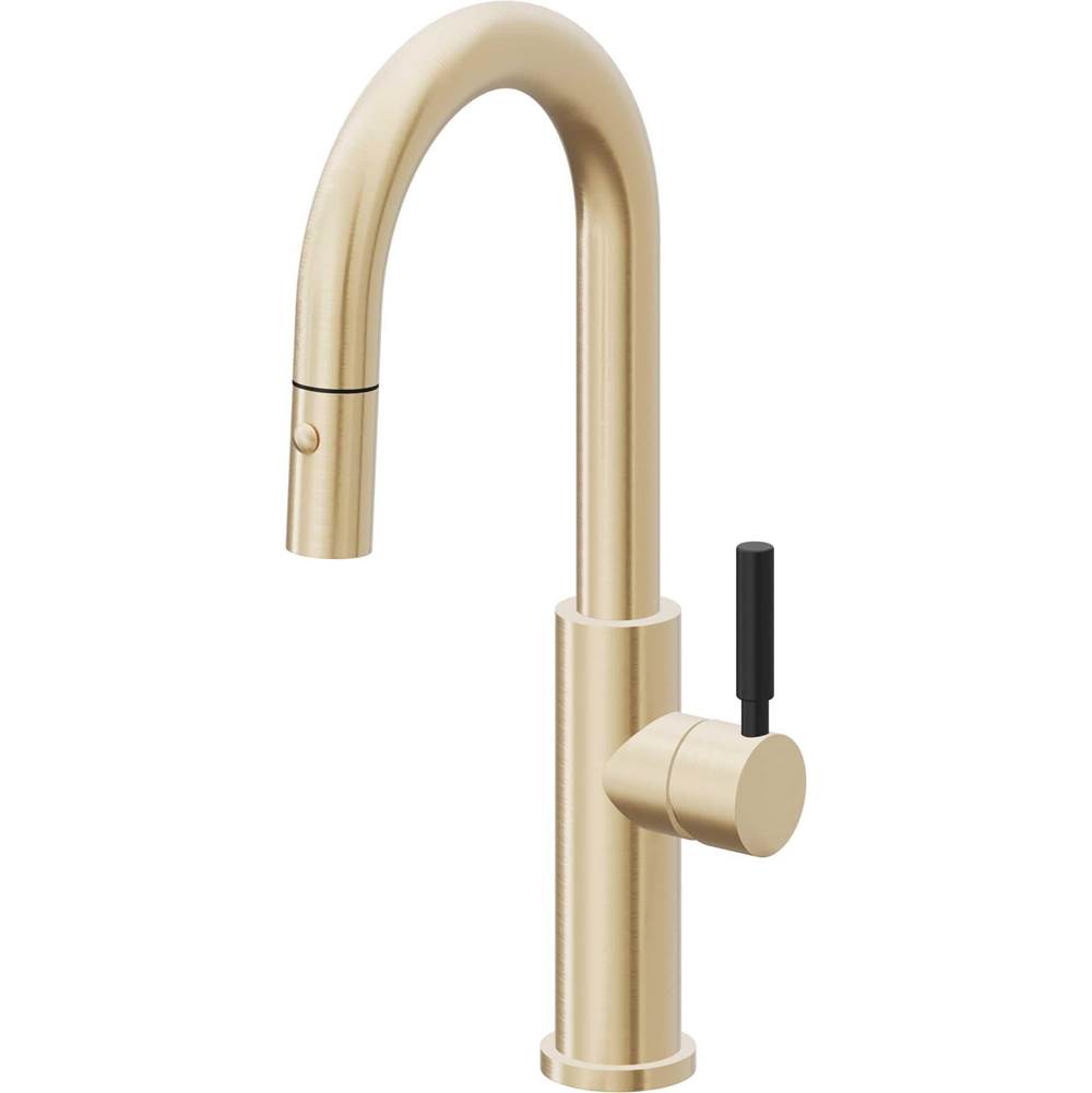 California Faucets - Pull-Down Prep/Bar Faucet with Button Sprayer - Satin Brass Pvd