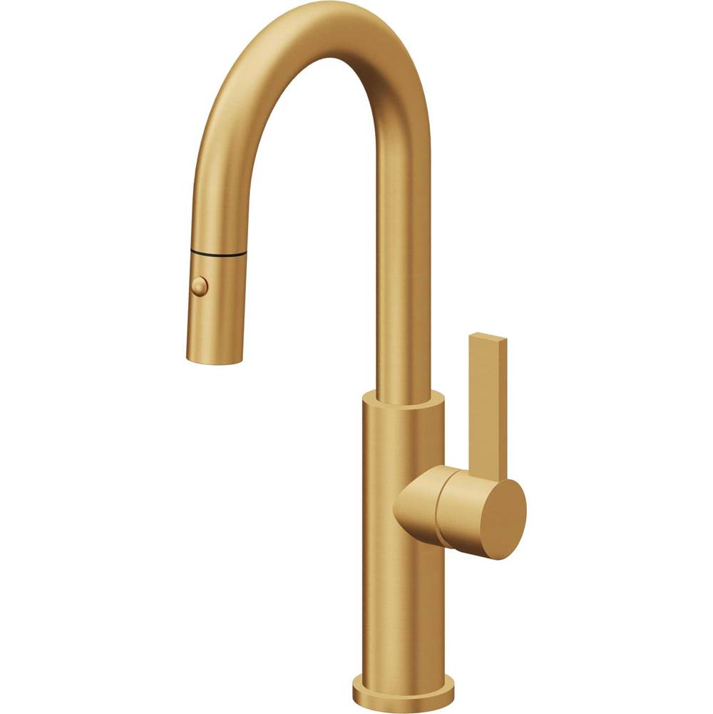 California Faucets - Pull-Down Prep/Bar Faucet with Button Sprayer - Lifetime Satin Gold Pvd