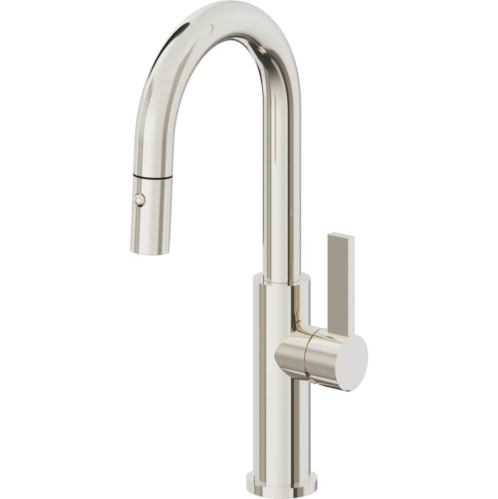 California Faucets - Pull-Down Prep/Bar Faucet with Button Sprayer - Polished Nickel Pvd