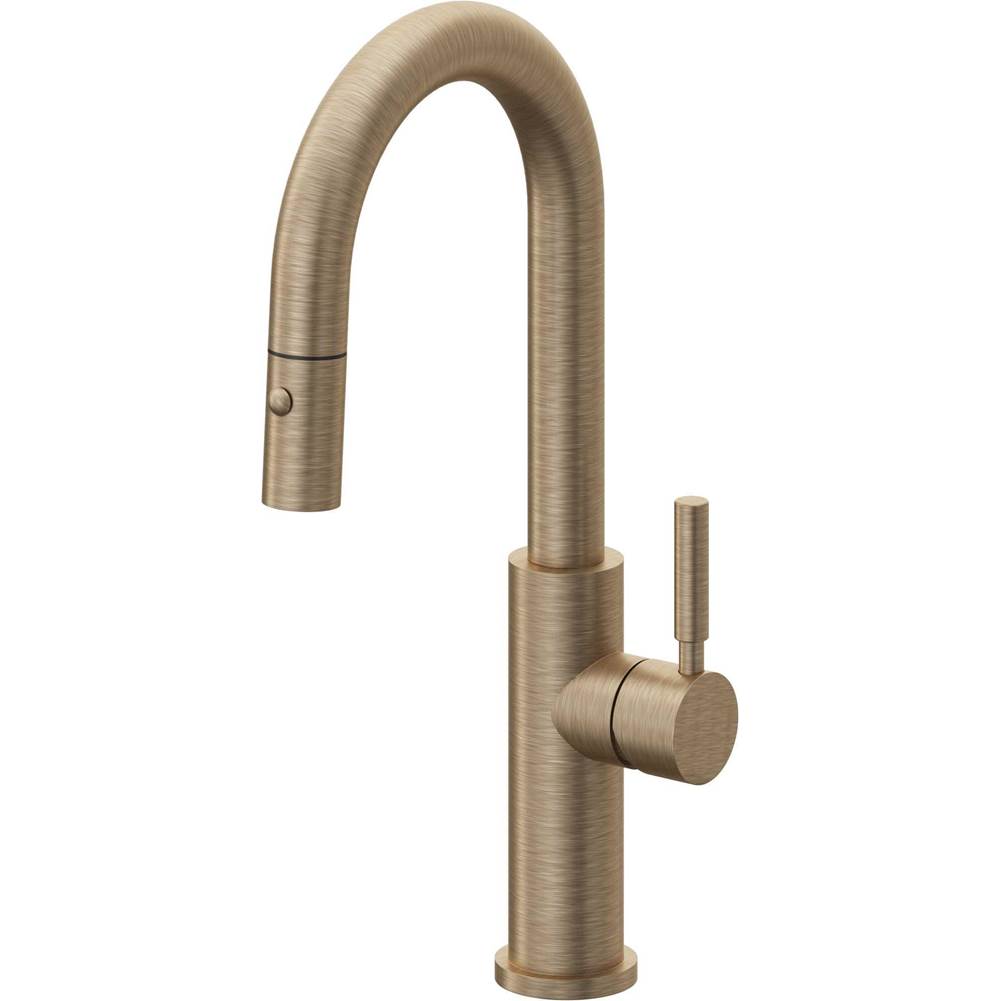 California Faucets - Pull-Down Prep/Bar Faucet with Button Sprayer - Antique Brass Flat