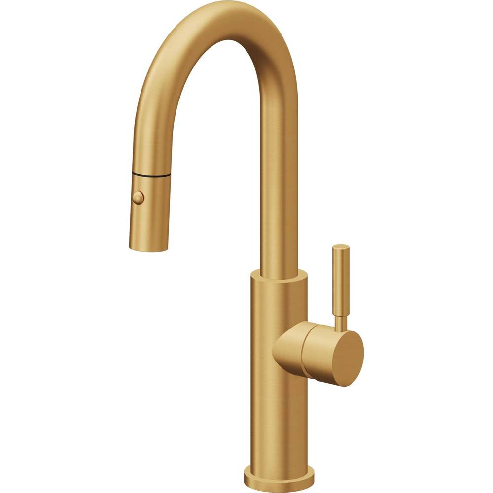 California Faucets - Pull-Down Prep/Bar Faucet with Button Sprayer - Lifetime Satin Gold Pvd