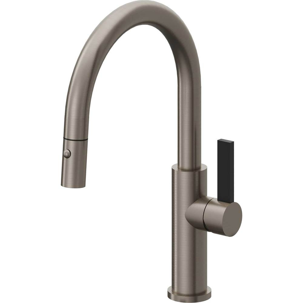 California Faucets - Pull-Down Kitchen Faucet with Button Sprayer - Low Arc Spout - Graphite Pvd