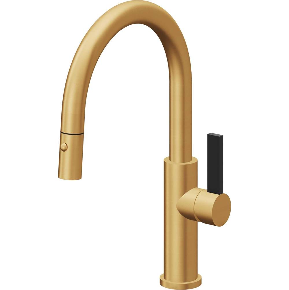 California Faucets - Pull-Down Kitchen Faucet with Button Sprayer - Low Arc Spout - Lifetime Satin Gold Pvd
