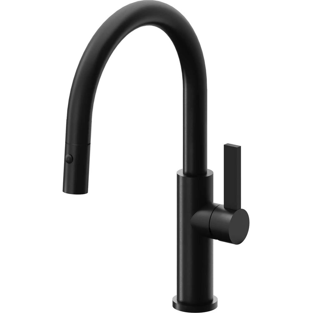 California Faucets - Pull-Down Kitchen Faucet with Button Sprayer - Low Arc Spout - Matte Black
