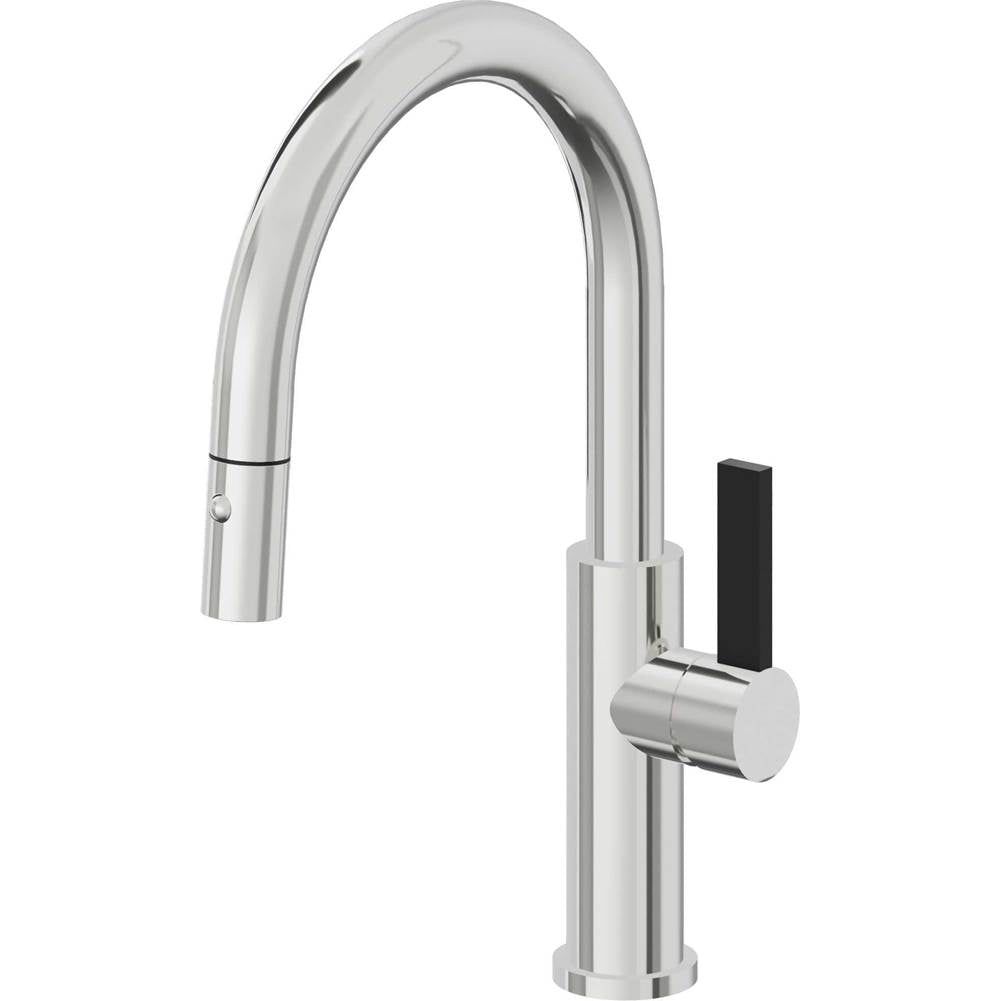 California Faucets - Pull-Down Kitchen Faucet with Button Sprayer - Low Arc Spout - Polished Chrome