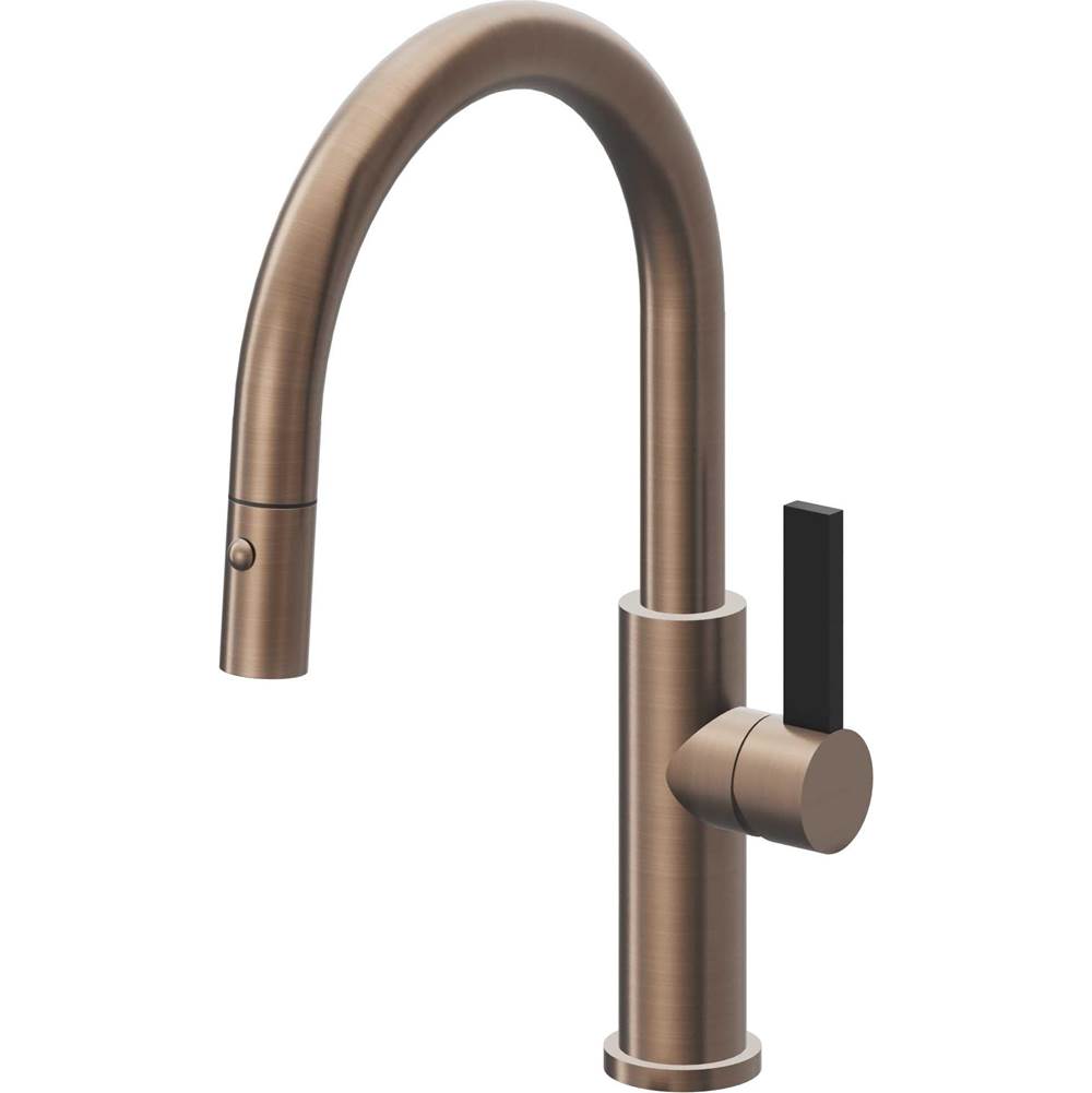 California Faucets - Pull-Down Kitchen Faucet with Button Sprayer - Low Arc Spout - Satin Bronze Pvd