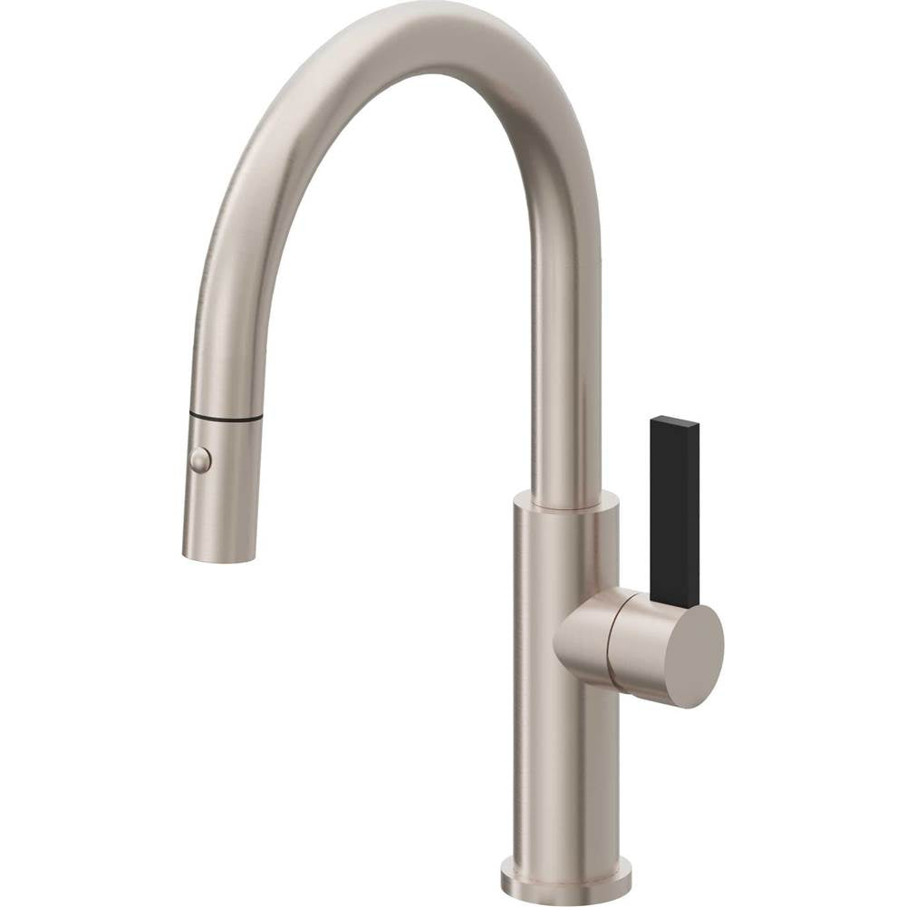 California Faucets - Pull-Down Kitchen Faucet with Button Sprayer - Low Arc Spout - Gloss White