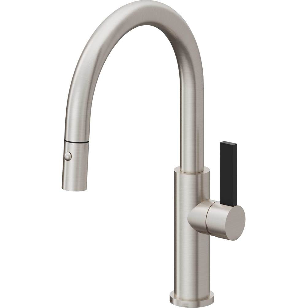 California Faucets - Pull-Down Kitchen Faucet with Button Sprayer - Low Arc Spout - Ultra Stainless Steel Pvd