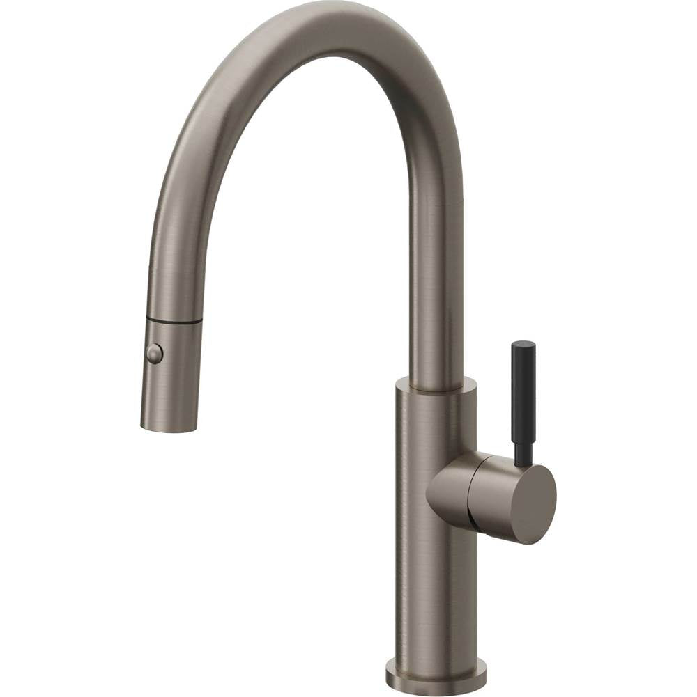 California Faucets - Pull-Down Kitchen Faucet with Button Sprayer - Low Arc Spout - Graphite Pvd