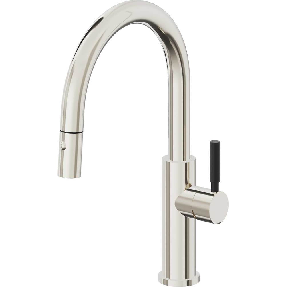 California Faucets - Pull-Down Kitchen Faucet with Button Sprayer - Low Arc Spout - Polished Nickel Pvd