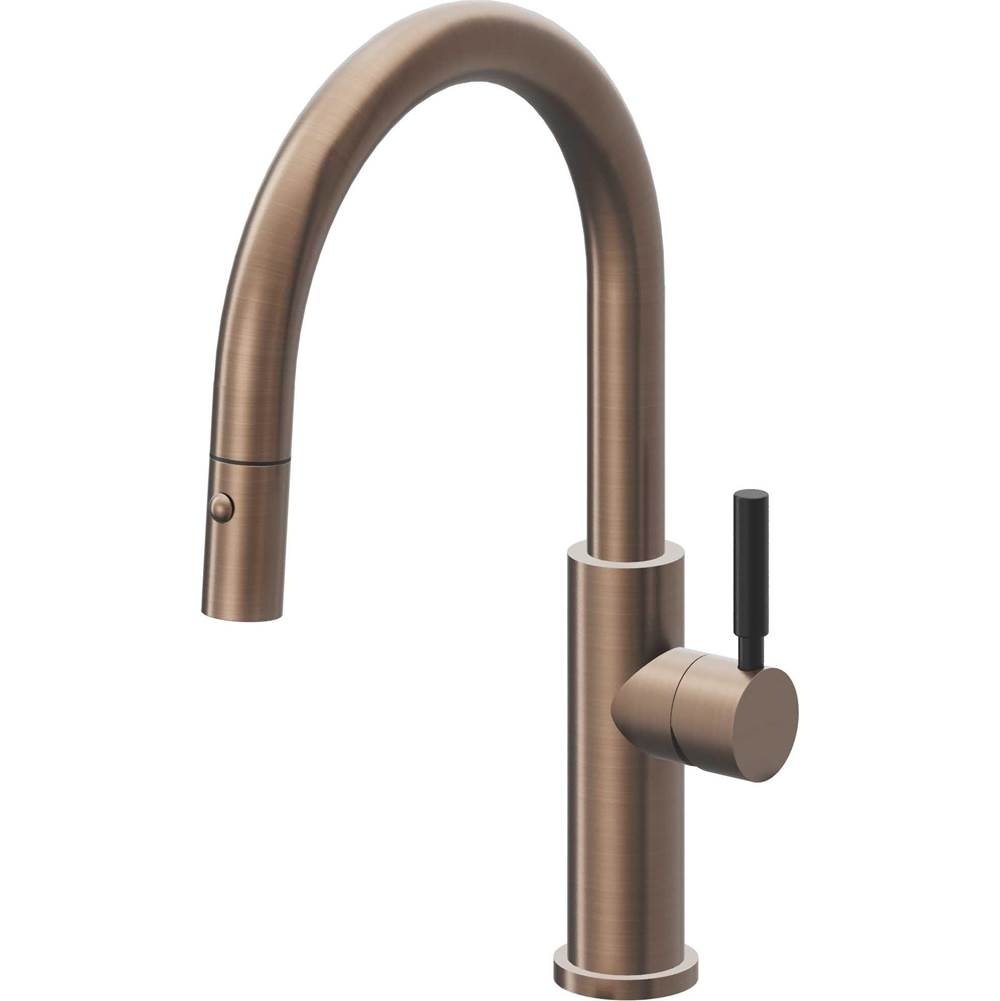 California Faucets - Pull-Down Kitchen Faucet with Button Sprayer - Low Arc Spout - Satin Bronze Pvd