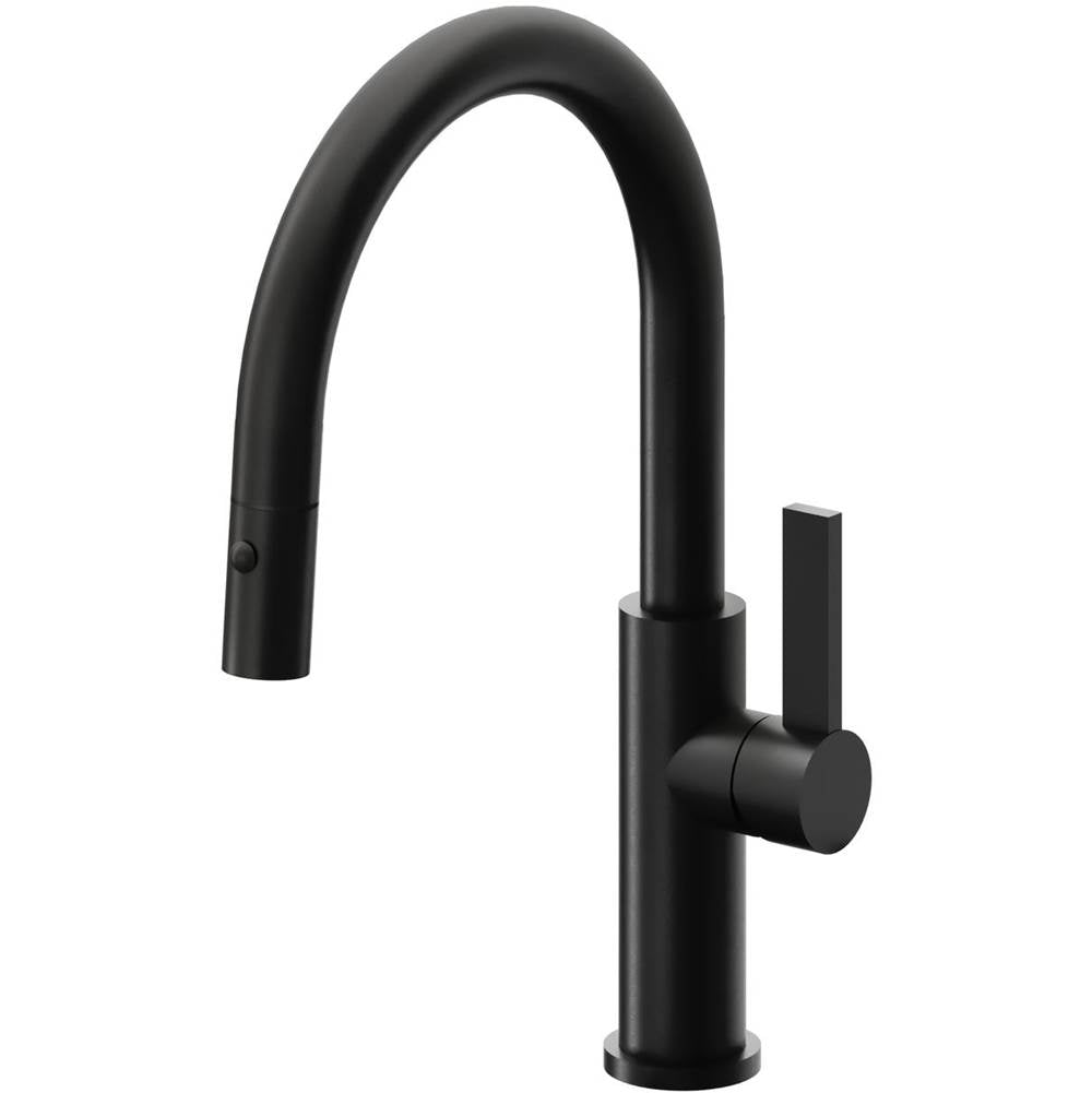 California Faucets - Pull-Down Kitchen Faucet with Button Sprayer - Low Arc Spout - Matte Black