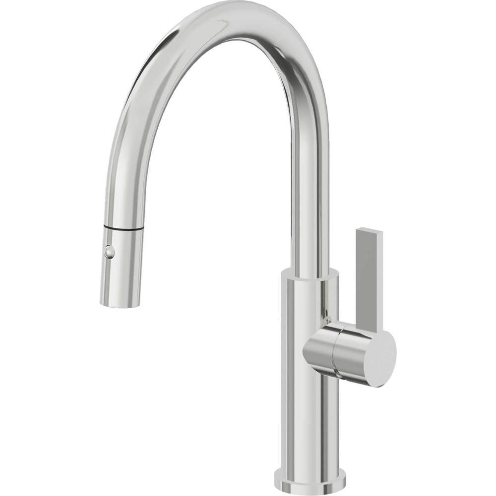 California Faucets - Pull-Down Kitchen Faucet with Button Sprayer - Low Arc Spout - Polished Chrome