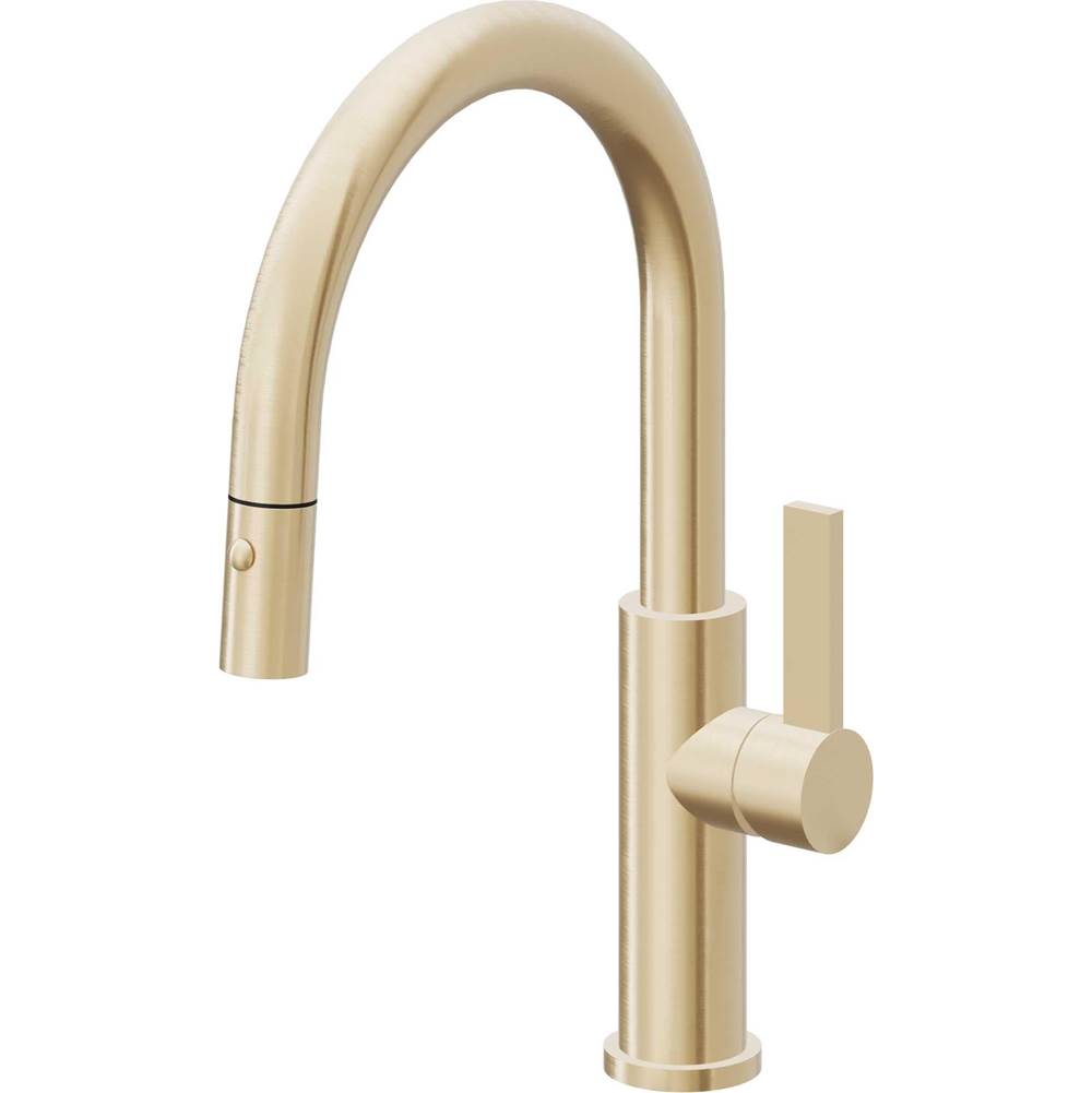 California Faucets - Pull-Down Kitchen Faucet with Button Sprayer - Low Arc Spout - Satin Brass Pvd