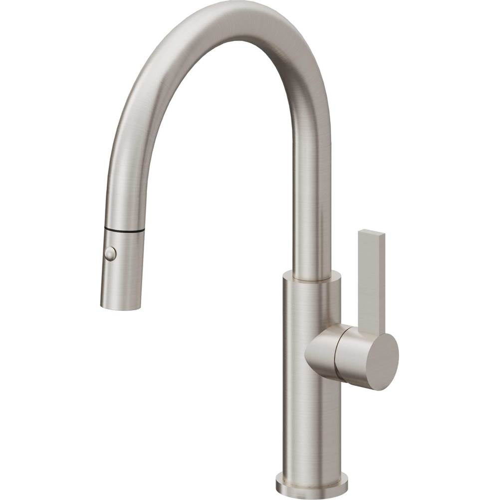 California Faucets - Pull-Down Kitchen Faucet with Button Sprayer - Low Arc Spout - Ultra Stainless Steel Pvd