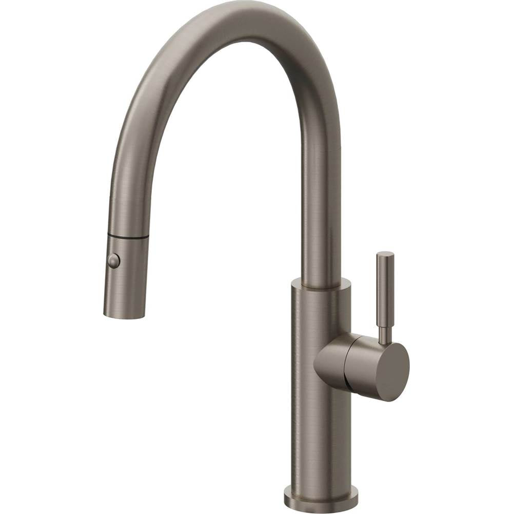 California Faucets - Pull-Down Kitchen Faucet with Button Sprayer - Low Arc Spout - Graphite Pvd