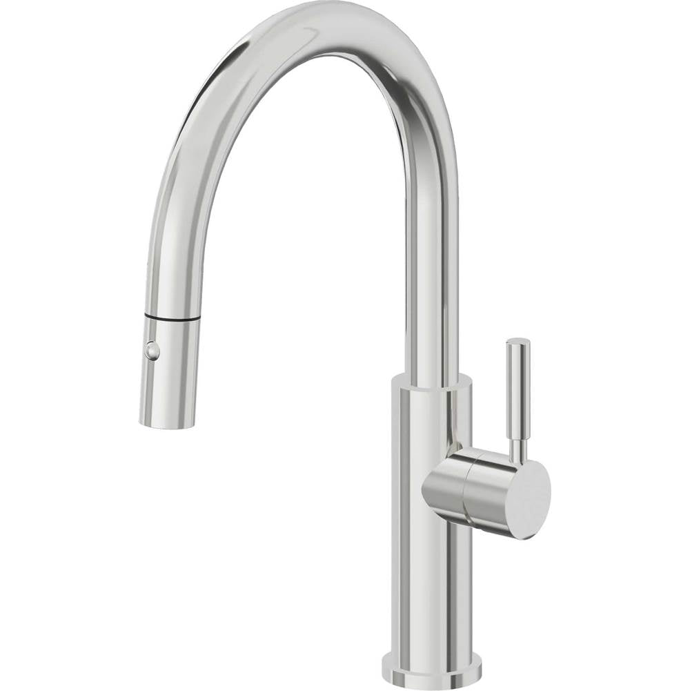 California Faucets - Pull-Down Kitchen Faucet with Button Sprayer - Low Arc Spout - Polished Chrome