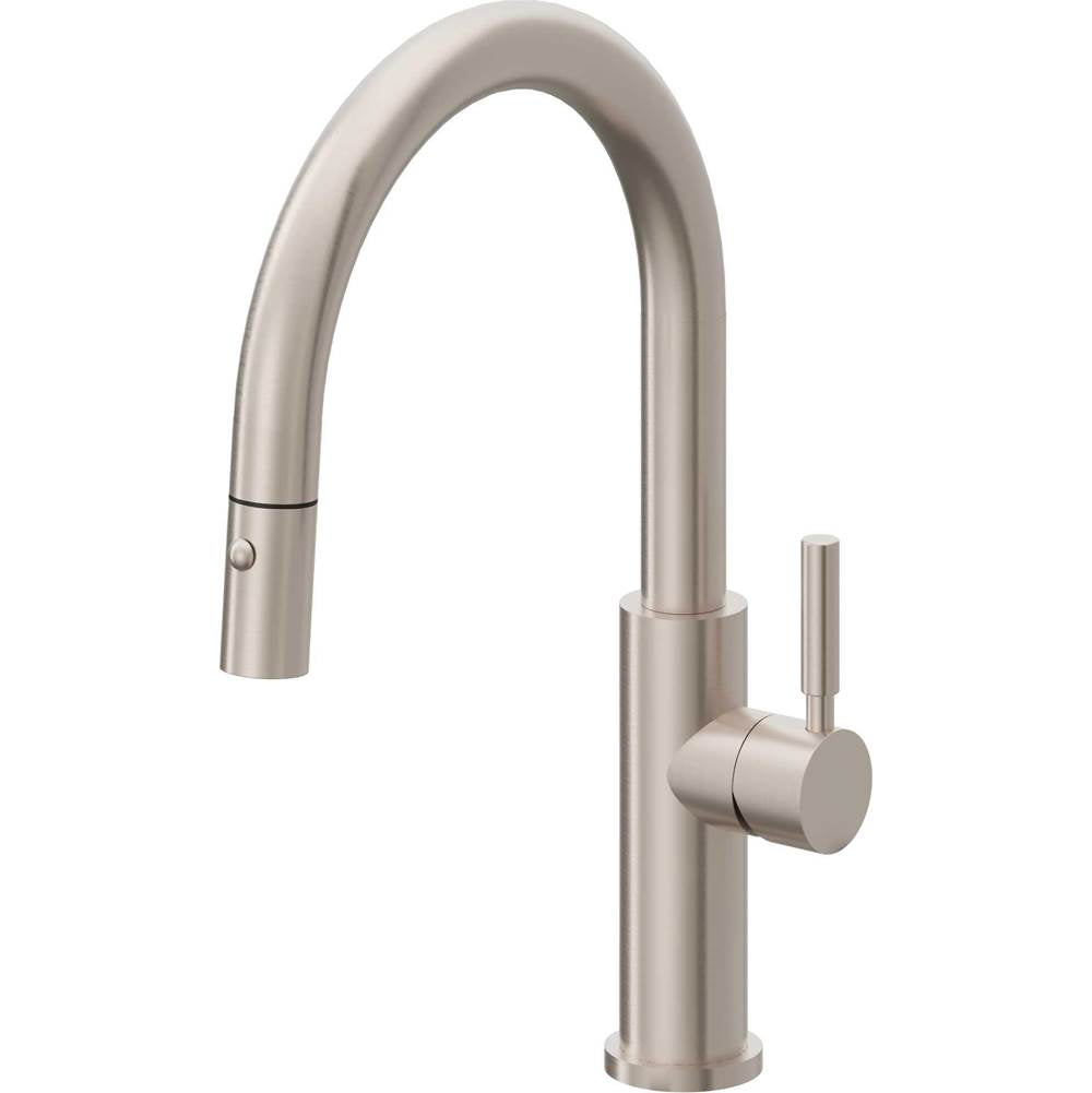 California Faucets - Pull-Down Kitchen Faucet with Button Sprayer - Low Arc Spout - Gloss White