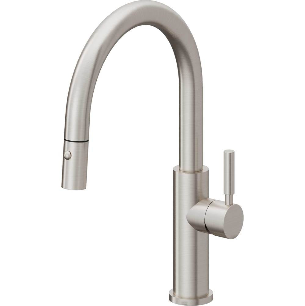 California Faucets - Pull-Down Kitchen Faucet with Button Sprayer - Low Arc Spout - Ultra Stainless Steel Pvd