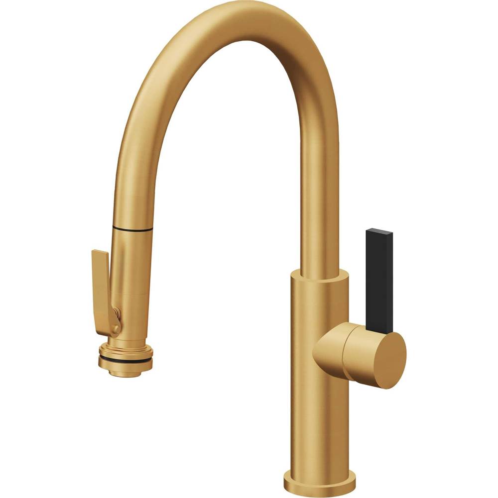 California Faucets - Pull-Down Kitchen Faucet with Squeeze Sprayer - Low Arc Spout - Lifetime Satin Gold Pvd