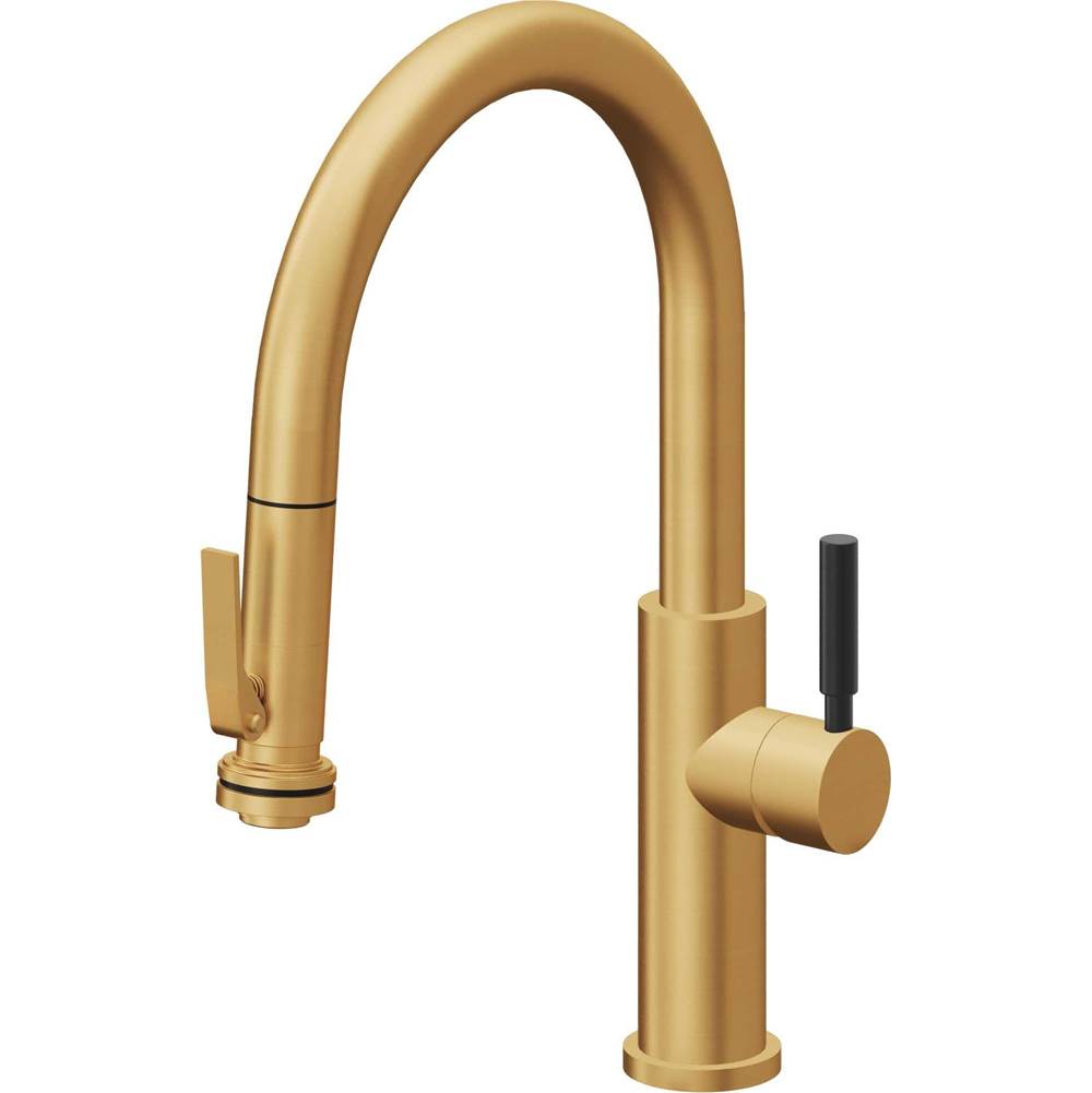 California Faucets - Pull-Down Kitchen Faucet with Squeeze Sprayer - Low Arc Spout - Lifetime Satin Gold Pvd
