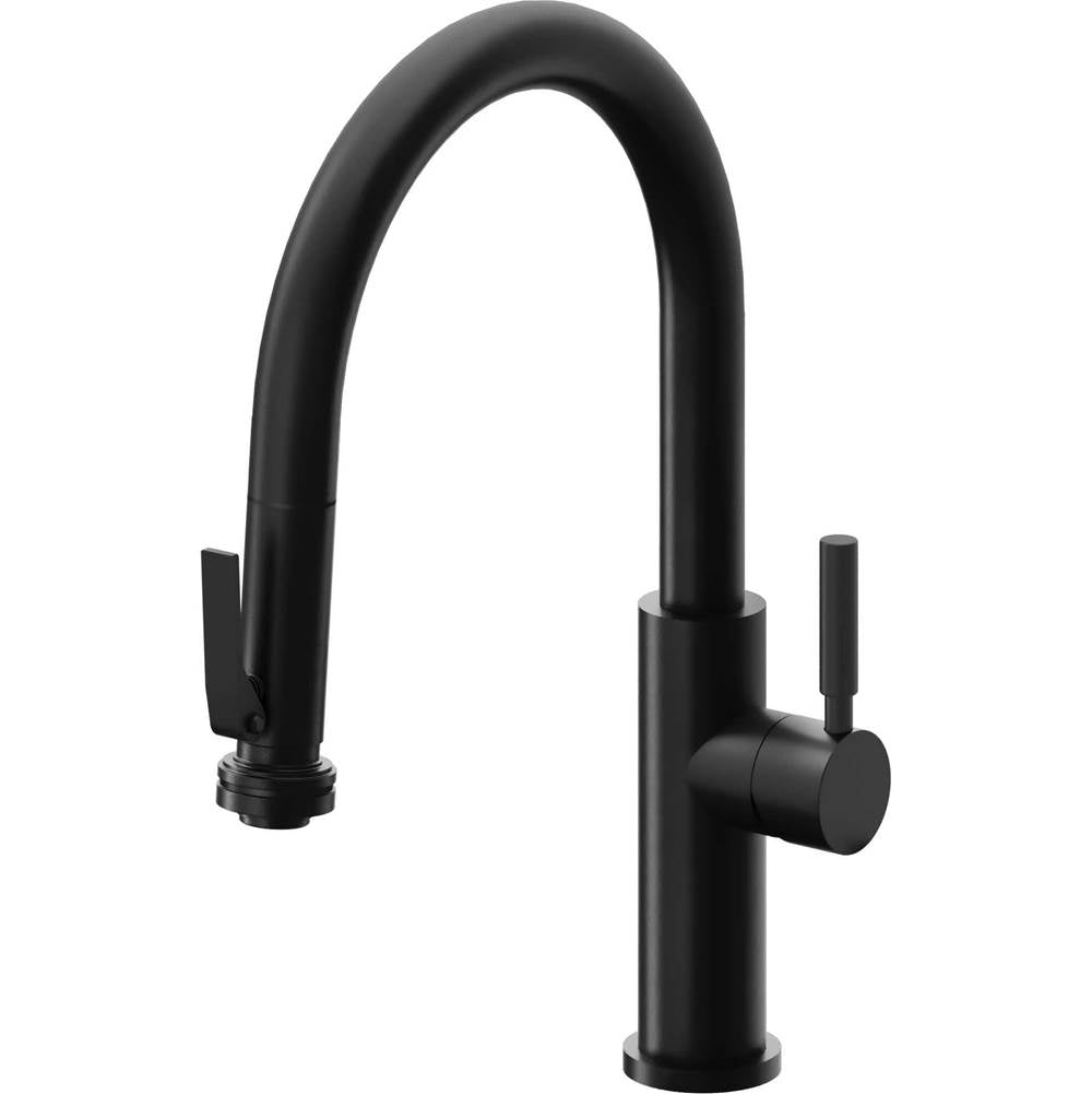 California Faucets - Pull-Down Kitchen Faucet with Squeeze Sprayer - Low Arc Spout - Matte Black
