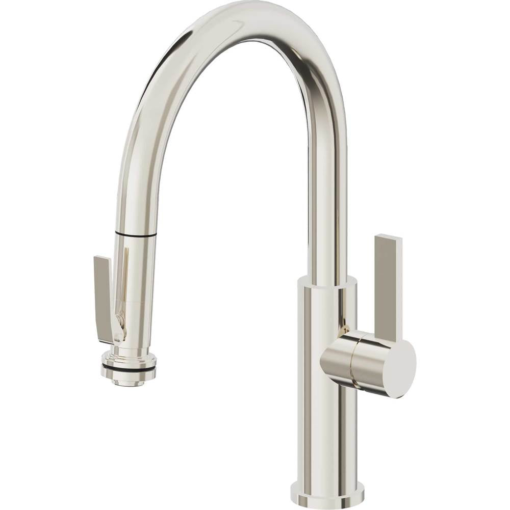 California Faucets - Pull-Down Kitchen Faucet with Squeeze Sprayer - Low Arc Spout - Polished Nickel Pvd