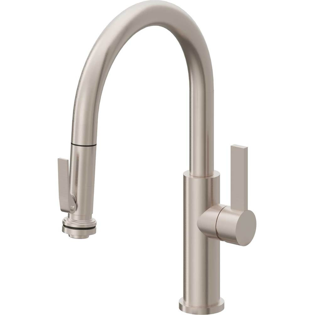California Faucets - Pull-Down Kitchen Faucet with Squeeze Sprayer - Low Arc Spout - Gloss White