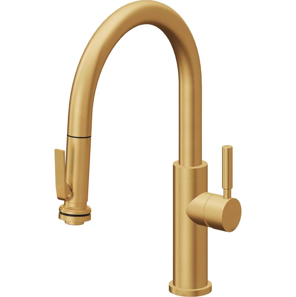 California Faucets - Pull-Down Kitchen Faucet with Squeeze Sprayer - Low Arc Spout - Lifetime Satin Gold Pvd