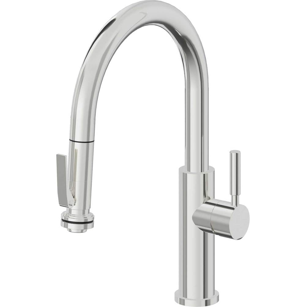 California Faucets - Pull-Down Kitchen Faucet with Squeeze Sprayer - Low Arc Spout - Polished Chrome