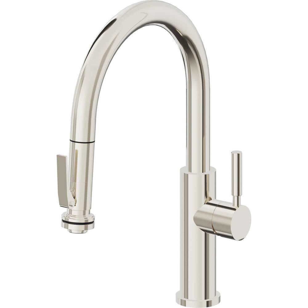 California Faucets - Pull-Down Kitchen Faucet with Squeeze Sprayer - Low Arc Spout - Polished Nickel Pvd