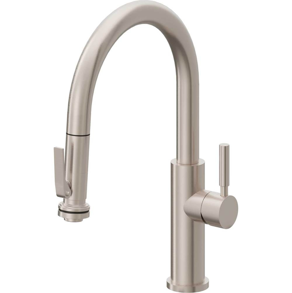 California Faucets - Pull-Down Kitchen Faucet with Squeeze Sprayer - Low Arc Spout - Gloss White