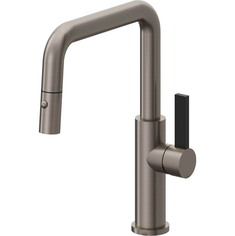 California Faucets - Pull-Down Kitchen Faucet with Button Sprayer - Quad Spout - Graphite Pvd