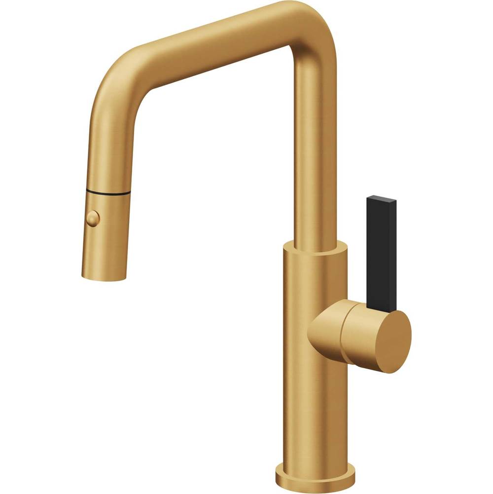 California Faucets - Pull-Down Kitchen Faucet with Button Sprayer - Quad Spout - Lifetime Satin Gold Pvd