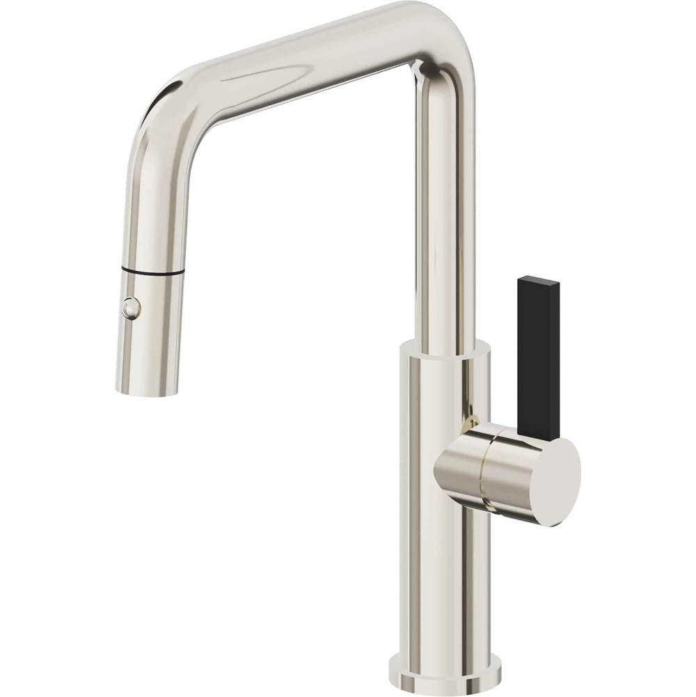 California Faucets - Pull-Down Kitchen Faucet with Button Sprayer - Quad Spout - Polished Nickel Pvd