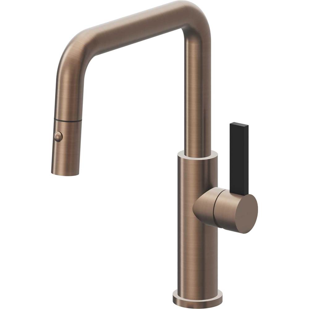 California Faucets - Pull-Down Kitchen Faucet with Button Sprayer - Quad Spout - Satin Bronze Pvd