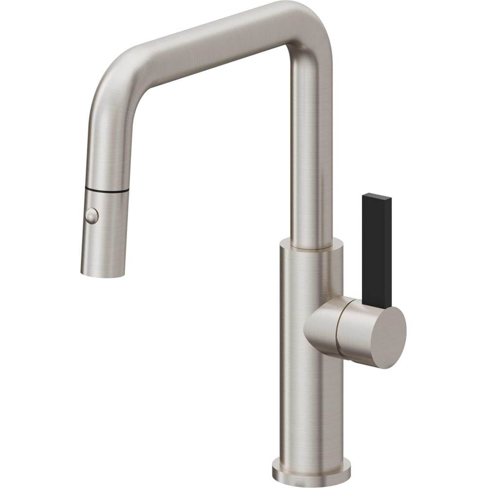 California Faucets - Pull-Down Kitchen Faucet with Button Sprayer - Quad Spout - Ultra Stainless Steel Pvd