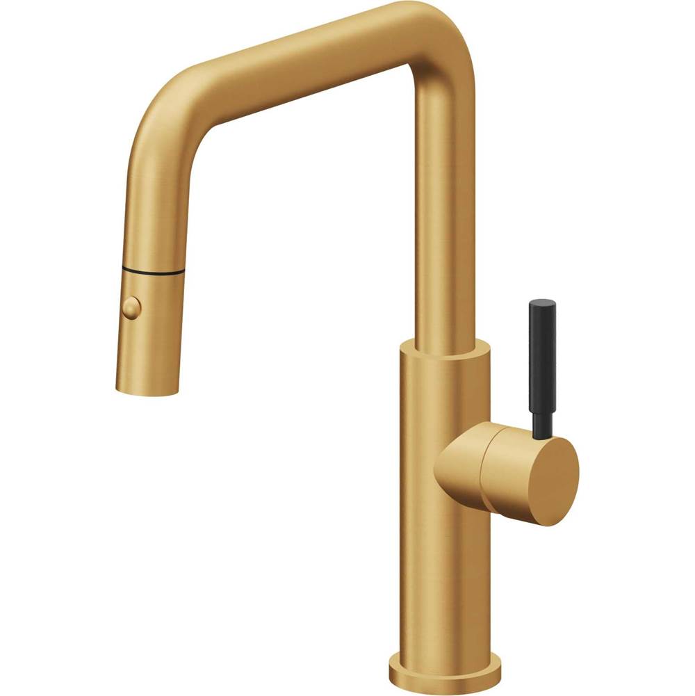 California Faucets - Pull-Down Kitchen Faucet with Button Sprayer - Quad Spout - Lifetime Satin Gold Pvd