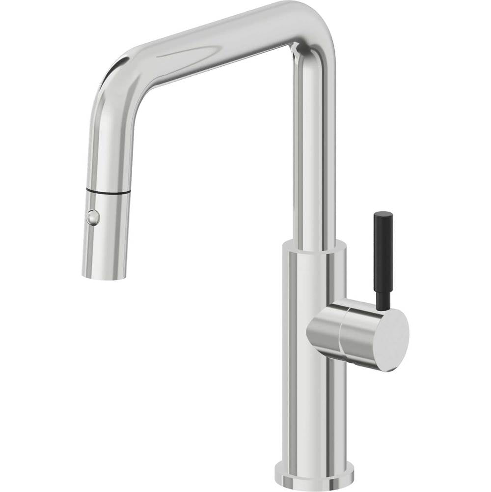 California Faucets - Pull-Down Kitchen Faucet with Button Sprayer - Quad Spout - Polished Chrome