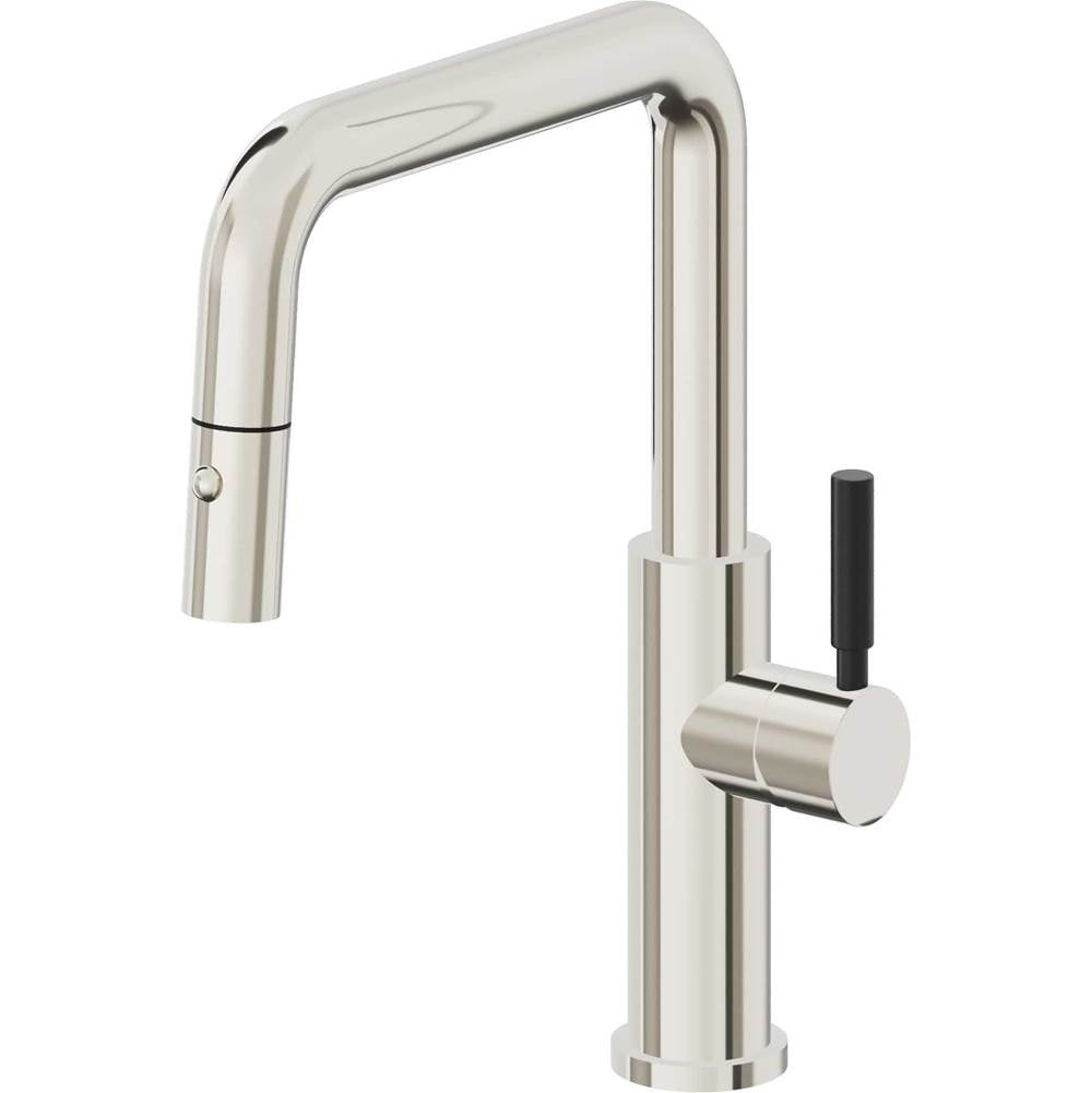 California Faucets - Pull-Down Kitchen Faucet with Button Sprayer - Quad Spout - Polished Nickel Pvd