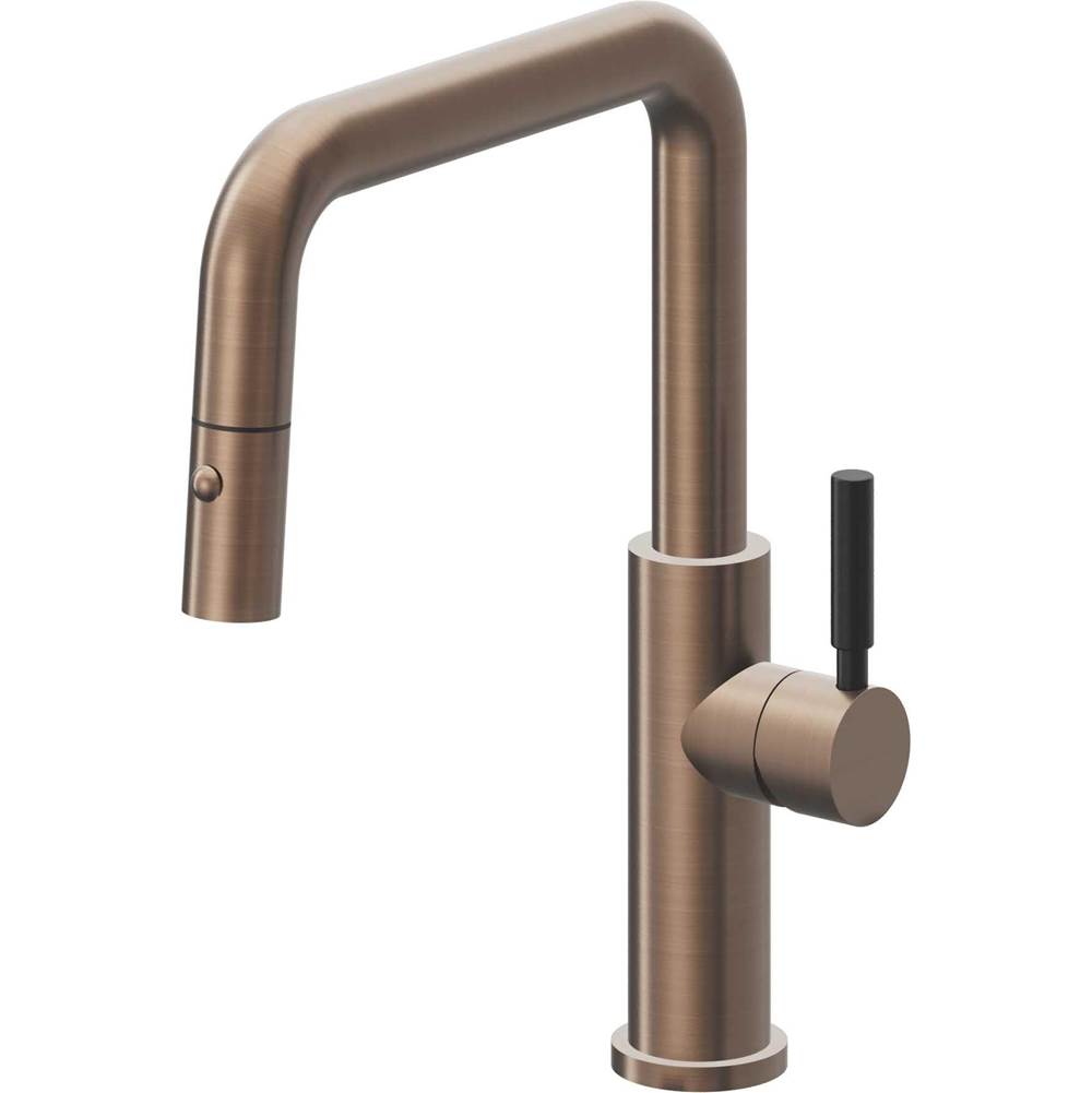 California Faucets - Pull-Down Kitchen Faucet with Button Sprayer - Quad Spout - Satin Bronze Pvd