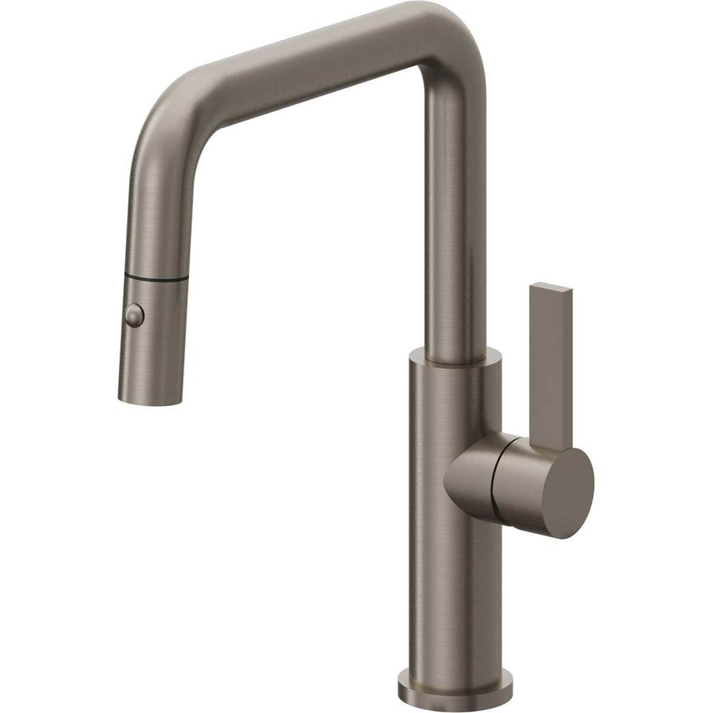 California Faucets - Pull-Down Kitchen Faucet with Button Sprayer - Quad Spout - Graphite Pvd