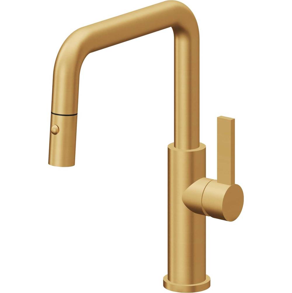 California Faucets - Pull-Down Kitchen Faucet with Button Sprayer - Quad Spout - Lifetime Satin Gold Pvd
